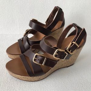 J Crew Sandals Womens Strappy Platform Wedge Brown Leather Made In Italy Heels 7